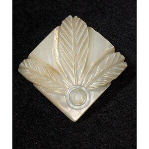 Antique Victorian Carved‎ Style MOP Feather Leaf Pin Brooch C Clasp